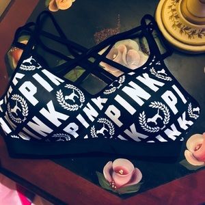 Pink black and white bralette